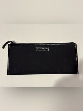 kate spade Black Canvas Zip Pouch with White Stitching